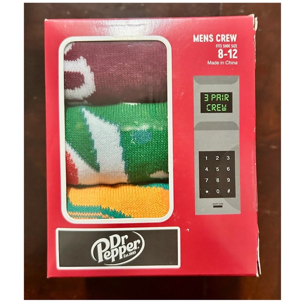 Dr. Pepper Men's 3-Pack of Crew Socks , with Novelty gift box 8-12 multicolor